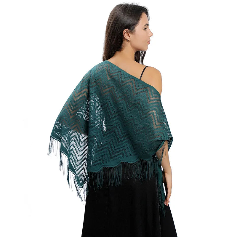 Châle Dentelle au Crochet Vert Émeraude 130*130*180cm