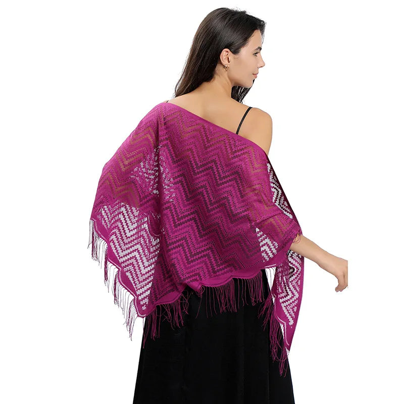 Châle Dentelle au Crochet Violet Fuchsia 130*130*180cm