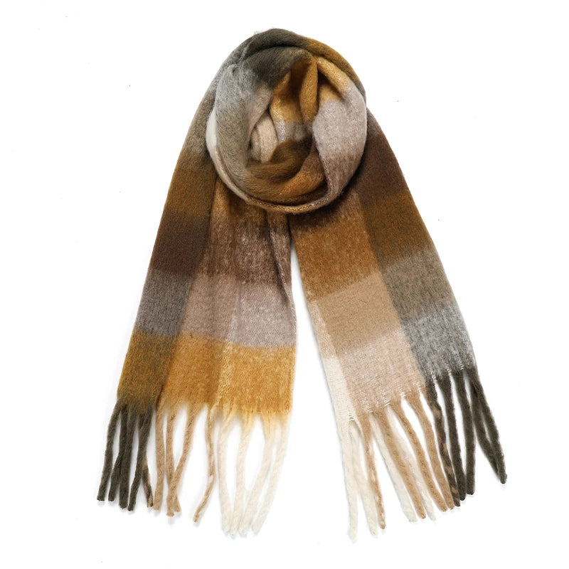 Echarpe Plaid Chaude Moutarde et Beige 35*220cm