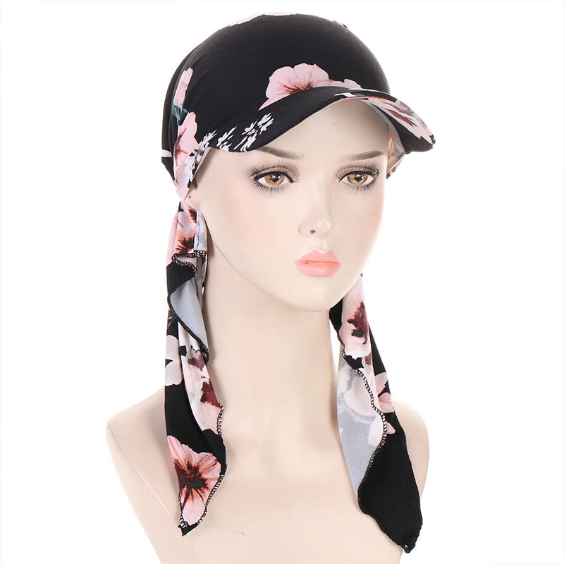 Casquette Foulard Femme Noir et Rose Pâle 
