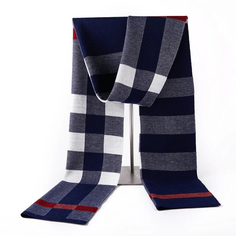 Écharpe à Carreaux Homme Bleu Marine et Gris Clair 180 *30cm
