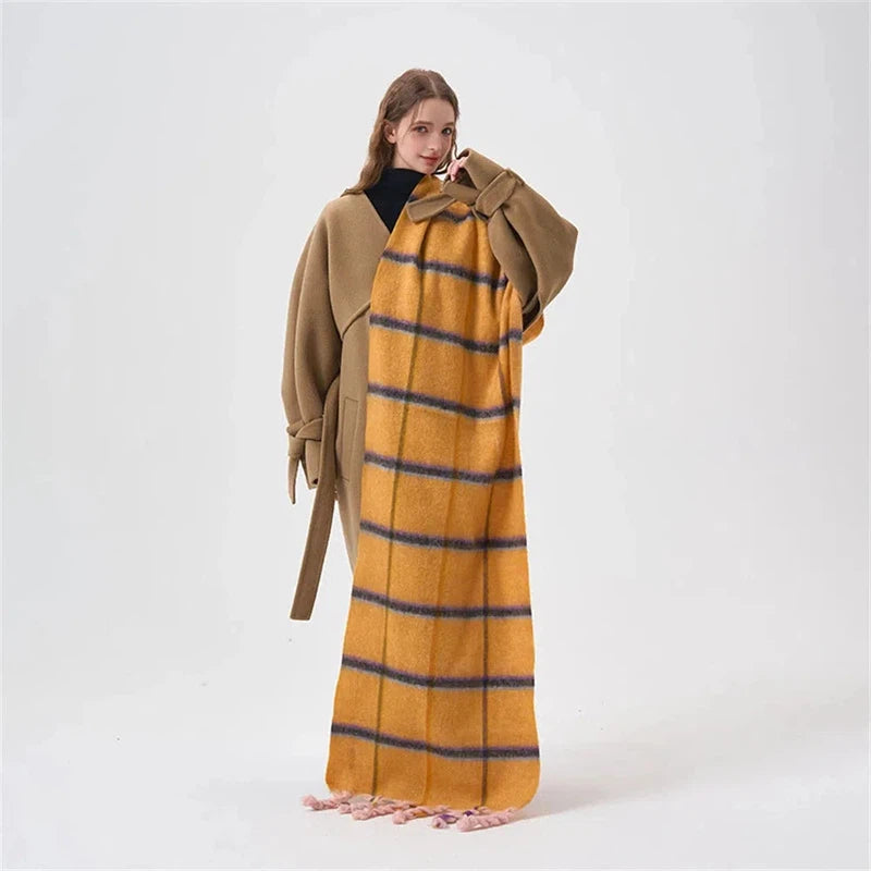 Maxi Echarpe Plaid Jaune Moutarde 50x205cm