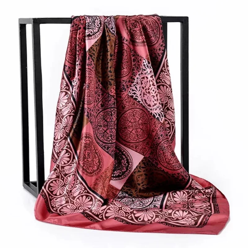 Foulard Petit Carré Rose et Marron 90*90cm