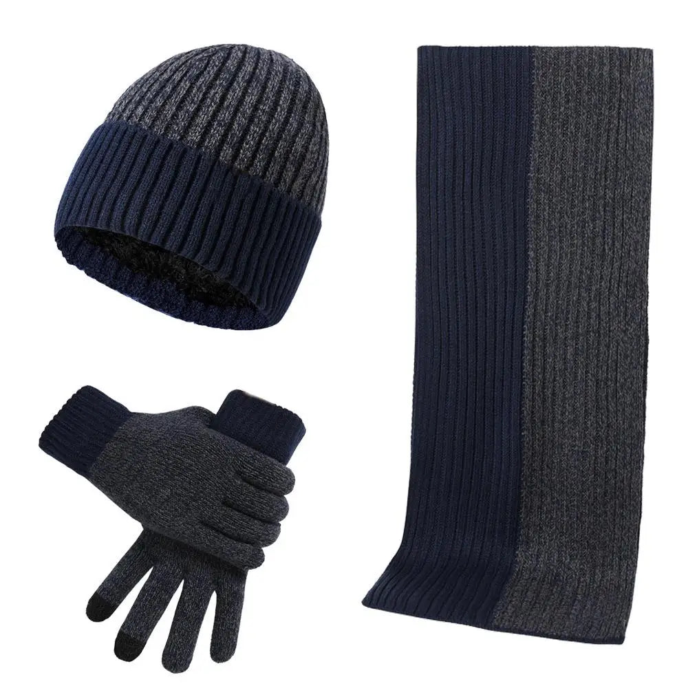 Ensemble Bonnet Echarpe Gant pour Homme - Marine et Charbon