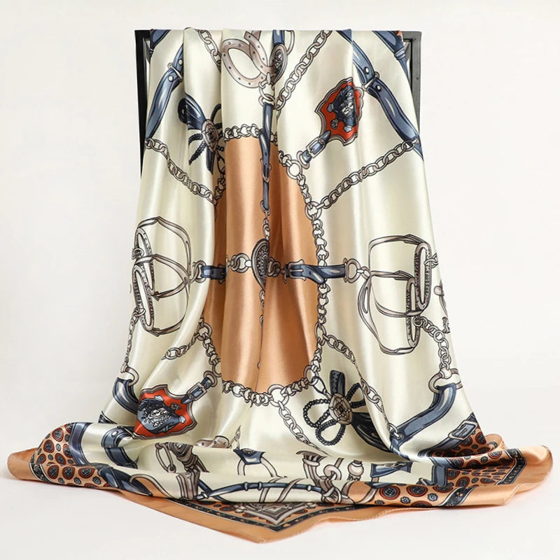 Foulard Carré 90x90 Crème et Cuivre 90*90cm