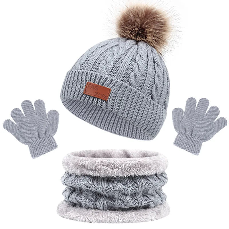Ensemble Accessoire Bonnet Gant Echarpe Enfant Gris Clair 