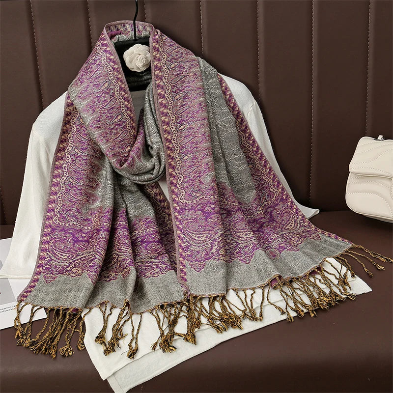 Châle Ethnique Gris et Violet 70x190cm