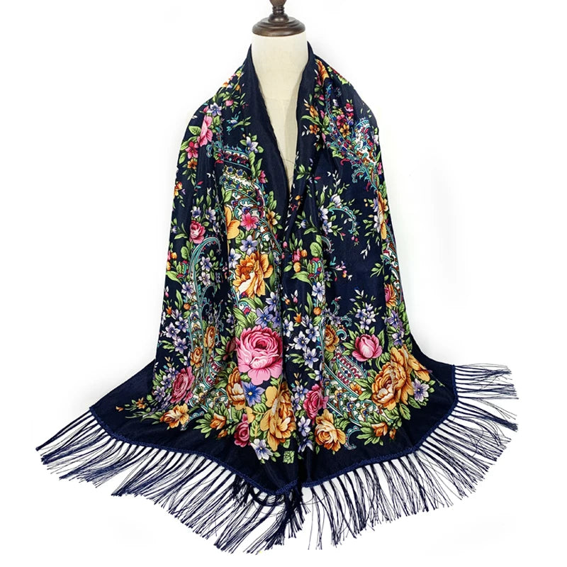Châle Foulard Russe Navy et Multicolore 