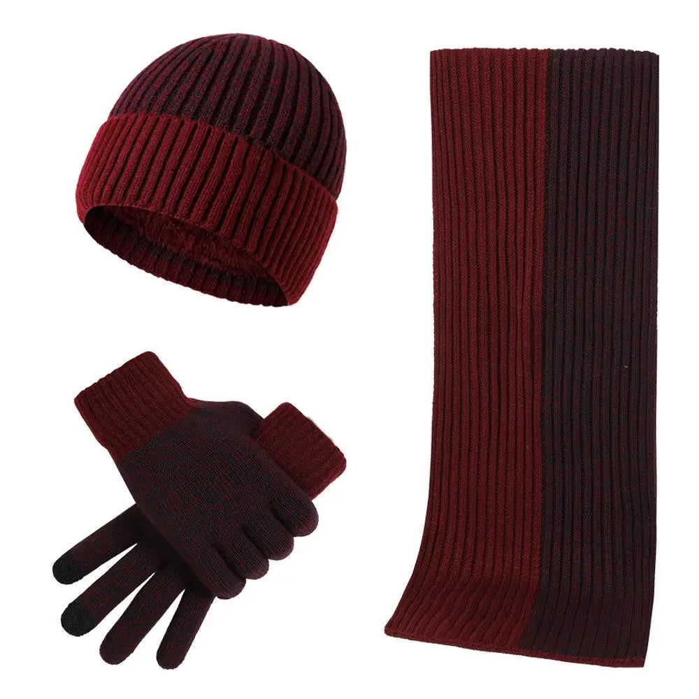 Ensemble Bonnet Echarpe Gant pour Homme - Bordeaux et Noir