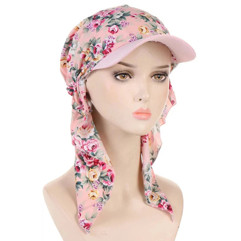 Casquette Visière Foulard Rose et Vert Clair 
