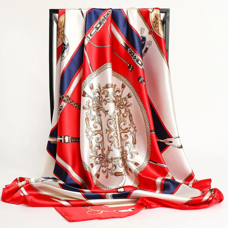 Foulard Carré 90x90 Rouge et Bleu Marine 90*90cm