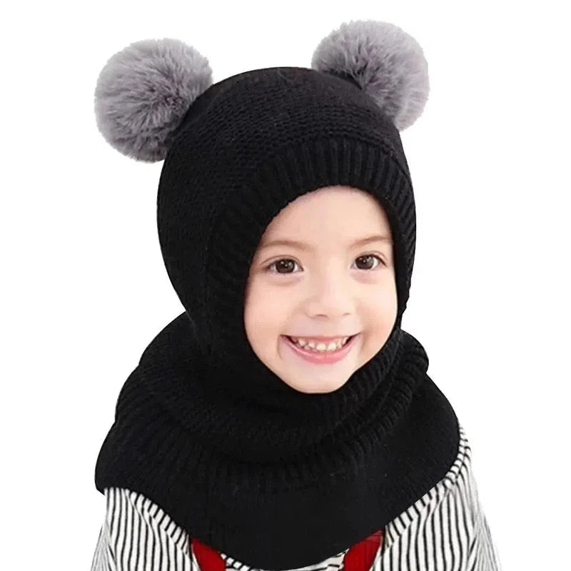 Bonnet Cagoule Enfant Noir et Gris 2-5ans / 48-52cm