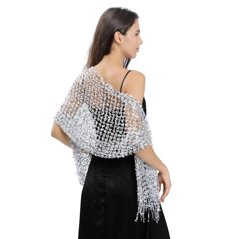Châle à Paillettes Transparent Argenté et Blanc 50*180cm