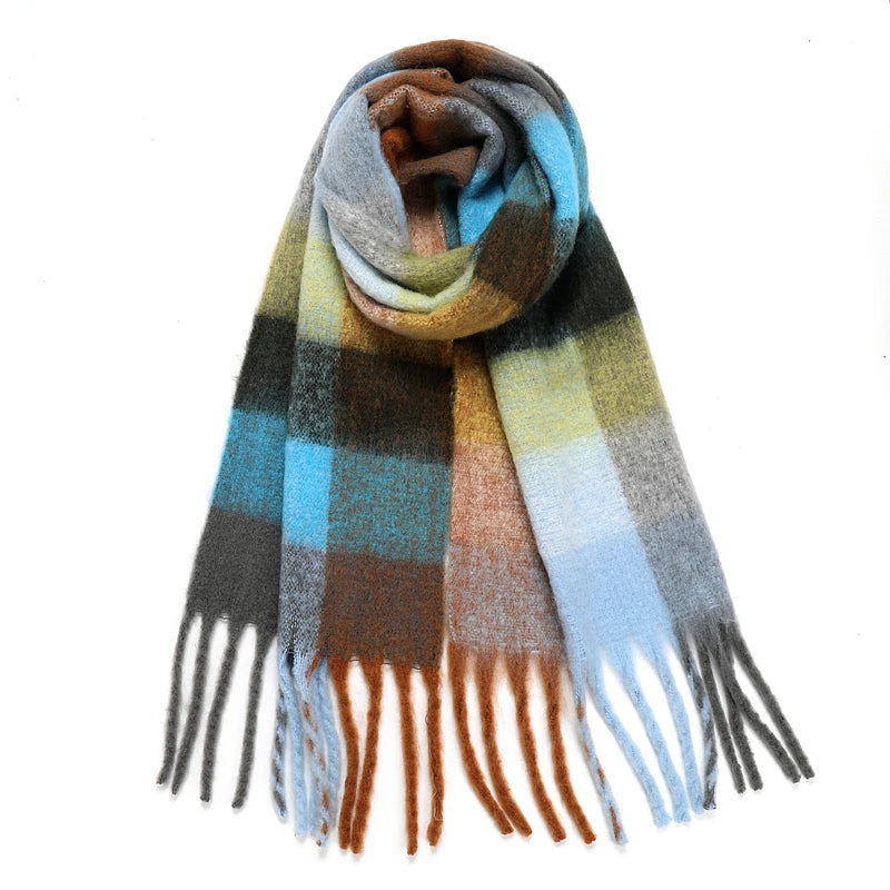 Echarpe Plaid Chaude Gris et Vert Olive 35*220cm