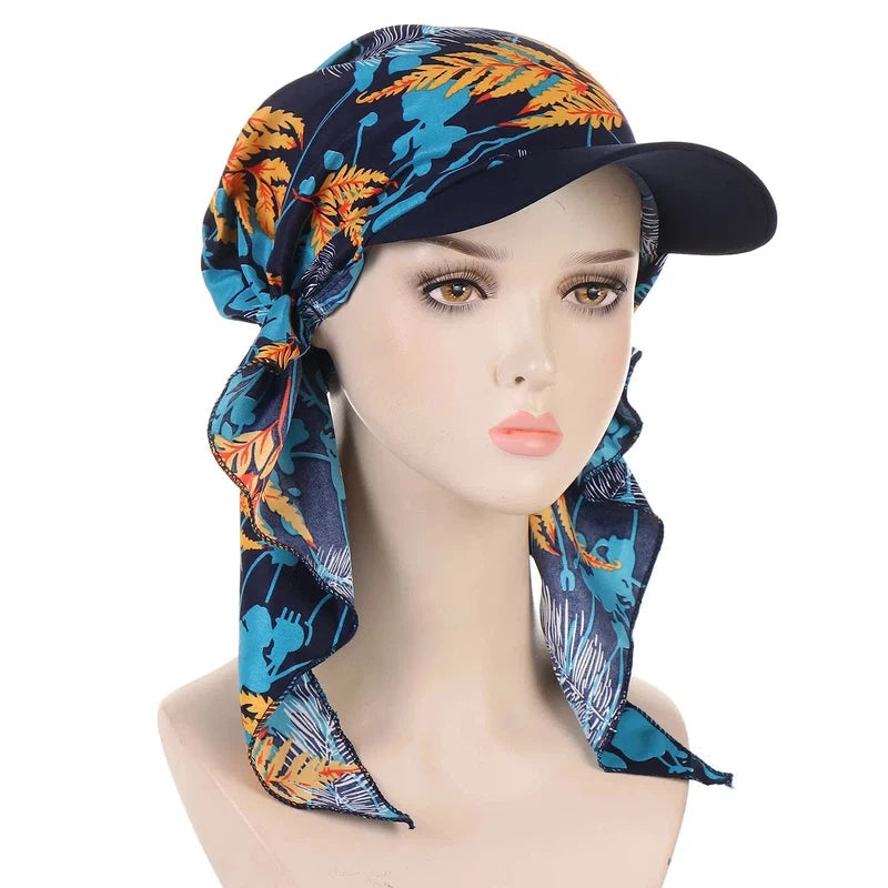 Casquette Visière Foulard Bleu Marine et Orange 