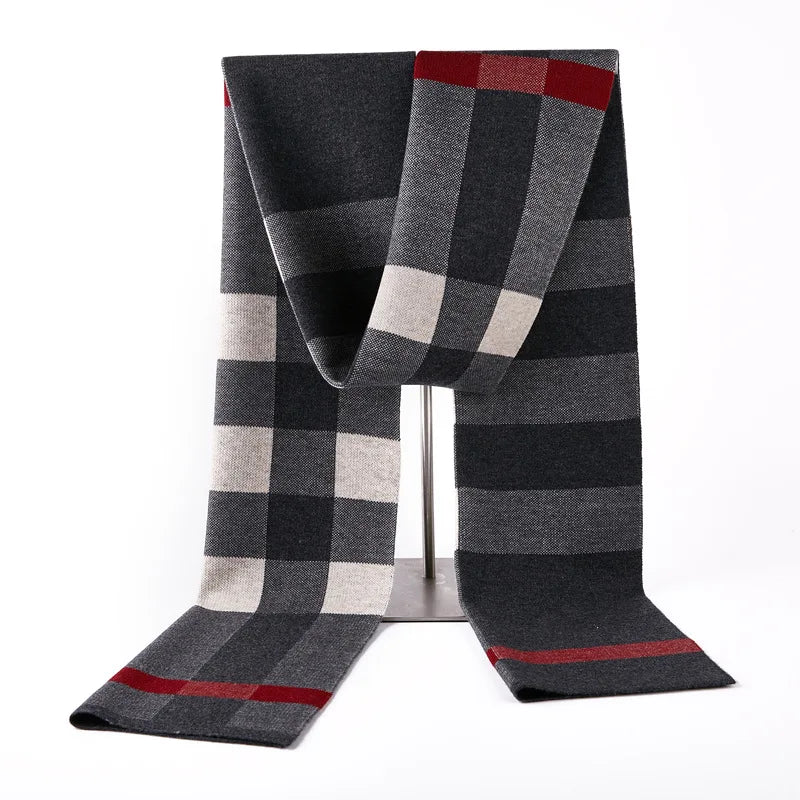 Écharpe à Carreaux Homme Gris Charbon et Rouge Bordeaux 180 *30cm