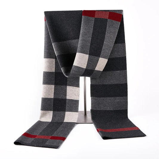 Écharpe à Carreaux Homme Gris Charbon et Rouge Bordeaux 180 *30cm