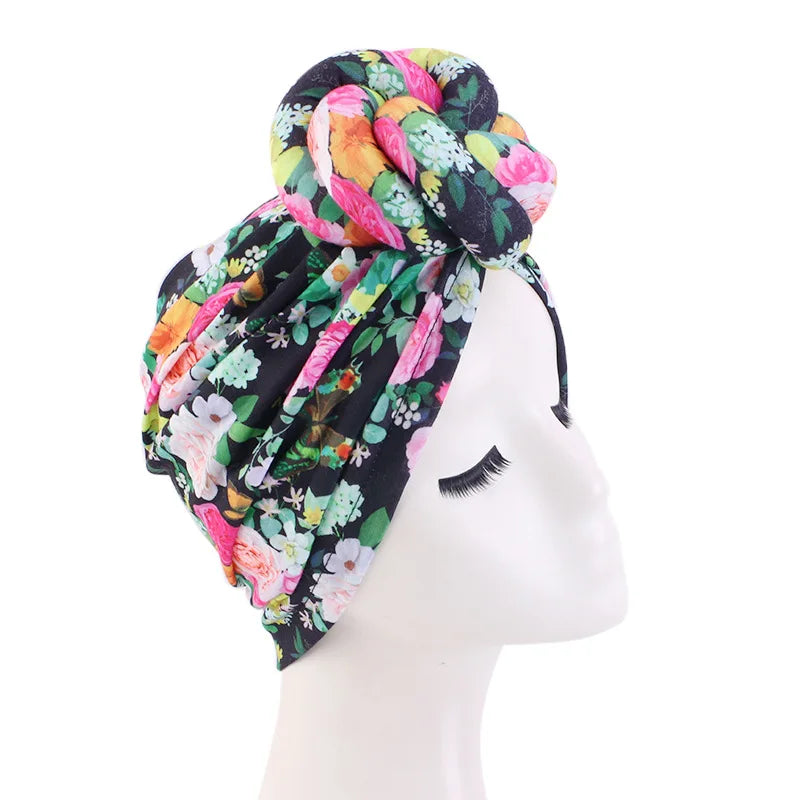 Foulard Africain Femme Fleurie Noir et Rose 
