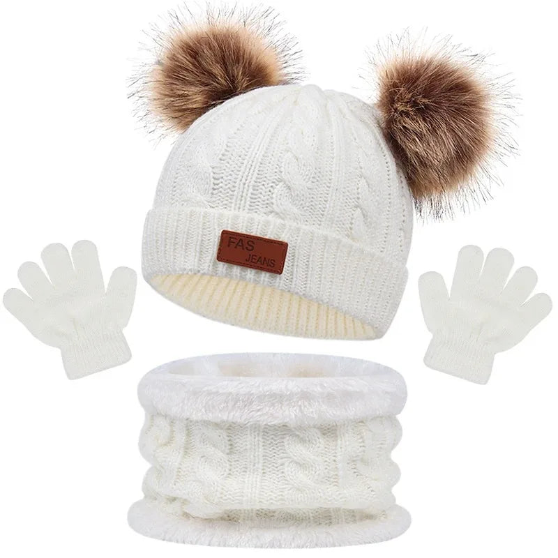 Ensemble Accessoire Bonnet Gant Echarpe Enfant Blanc 