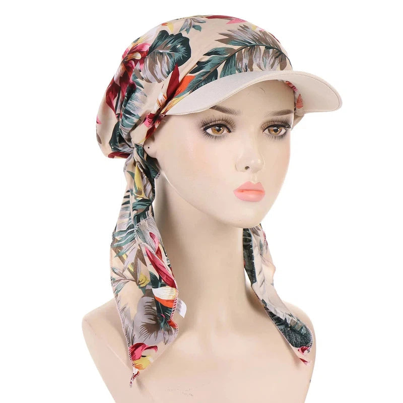 Casquette Visière Foulard Beige et Rouge Foncé 