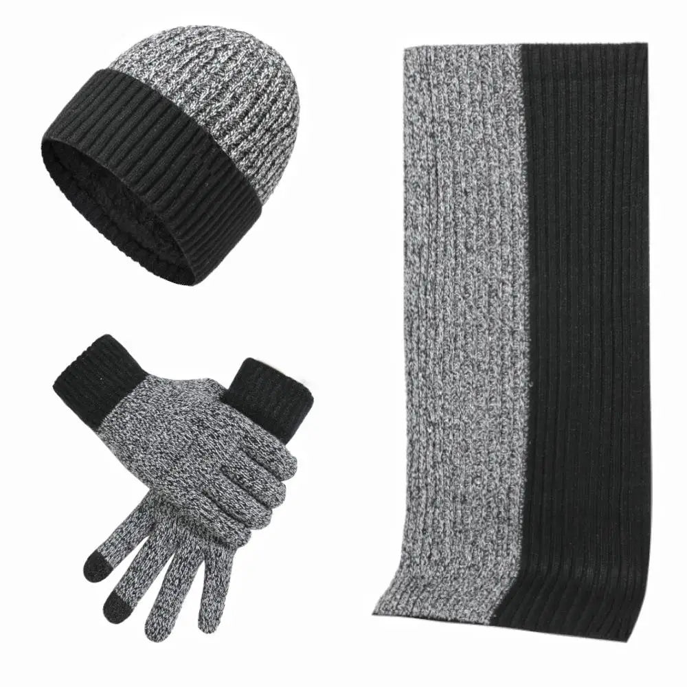 Ensemble Bonnet Echarpe Gant pour Homme - Gris et Noir