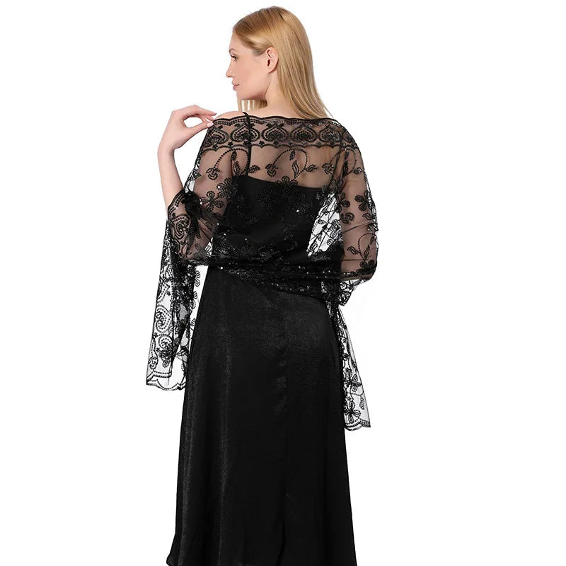 Châle Chic pour Mariage Transparent et Noir 190*60cm