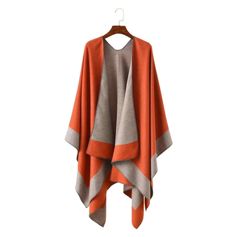 Echarpe Châle Plaid Orange et Gris Clair 130*160cm