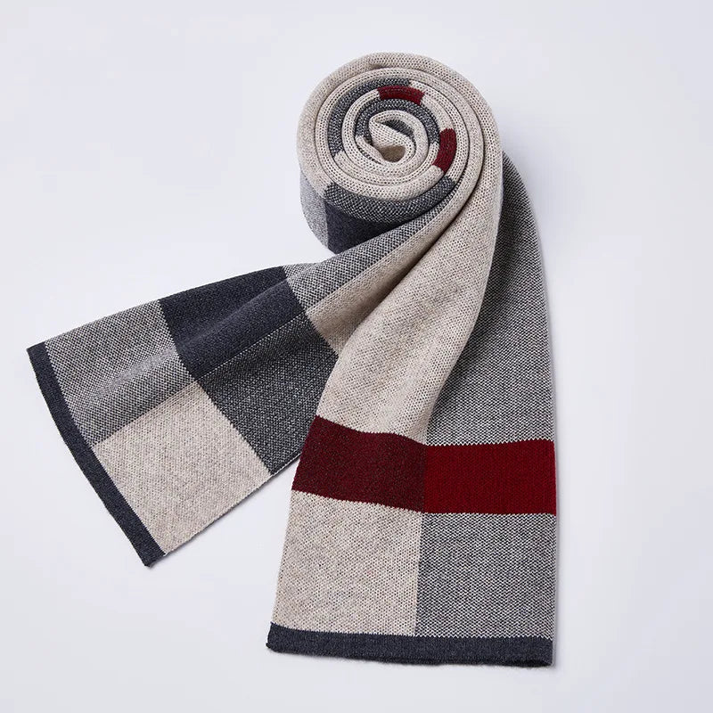 Grande Écharpe en Laine Homme Beige et Bordeaux 180*30cm