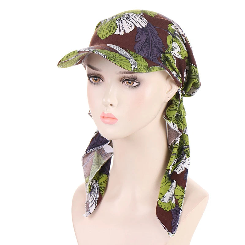 Casquette Foulard Femme Vert Olive et Marron Chocolat 