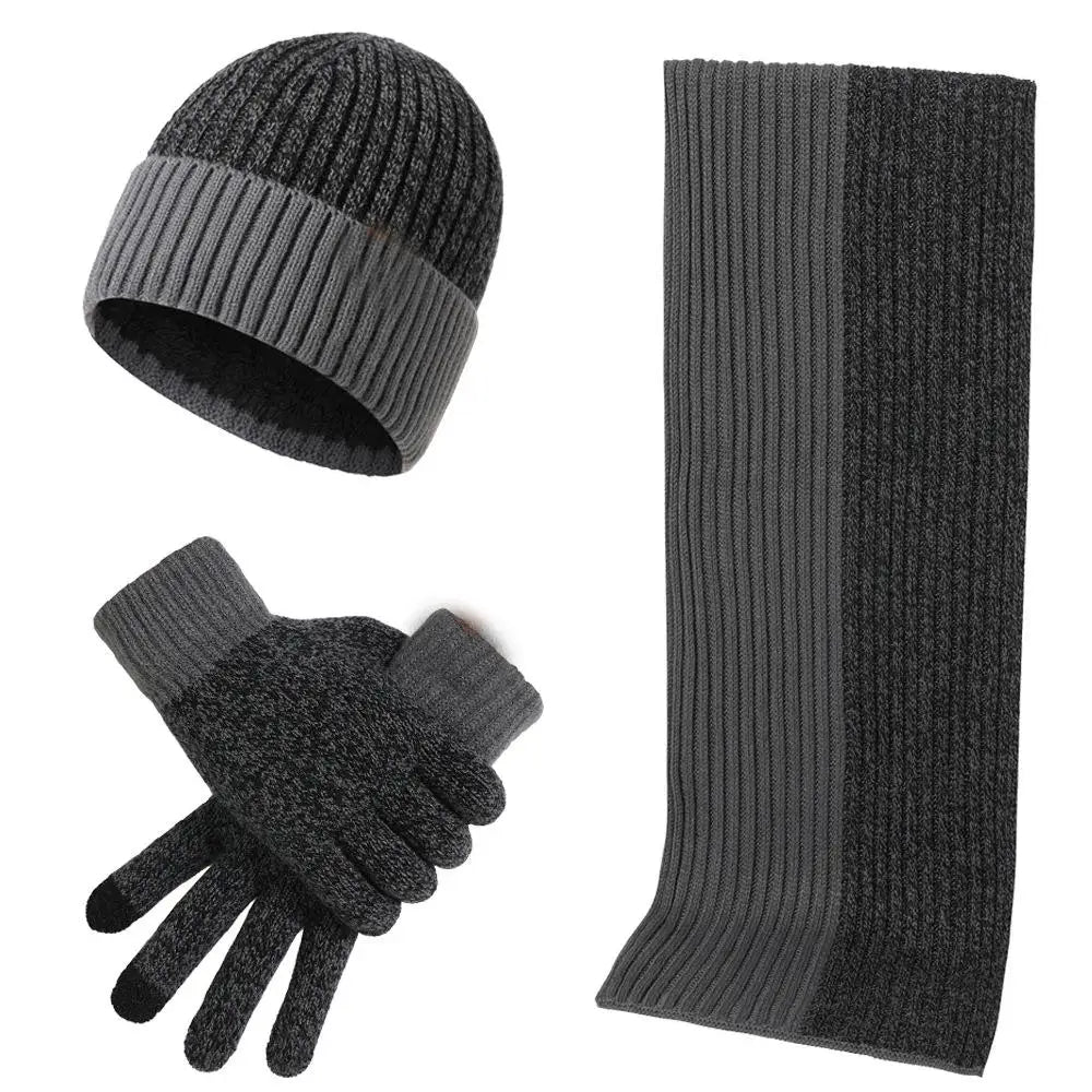 Ensemble Bonnet Echarpe Gant pour Homme - Gris Foncé et Anthracite