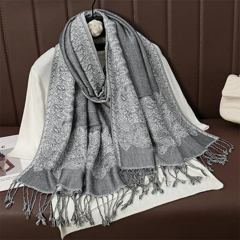 Châle Ethnique Gris et Argent 70x190cm