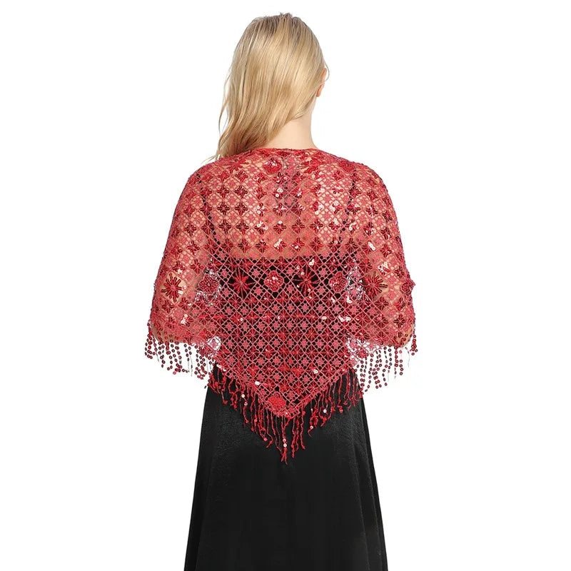 Châle à Sequins Bordeaux et Noir 150*60cm