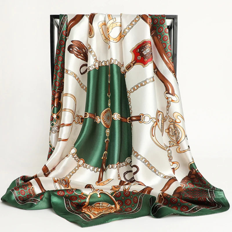 Foulard Carré 90x90 Vert Émeraude et Crème 90*90cm