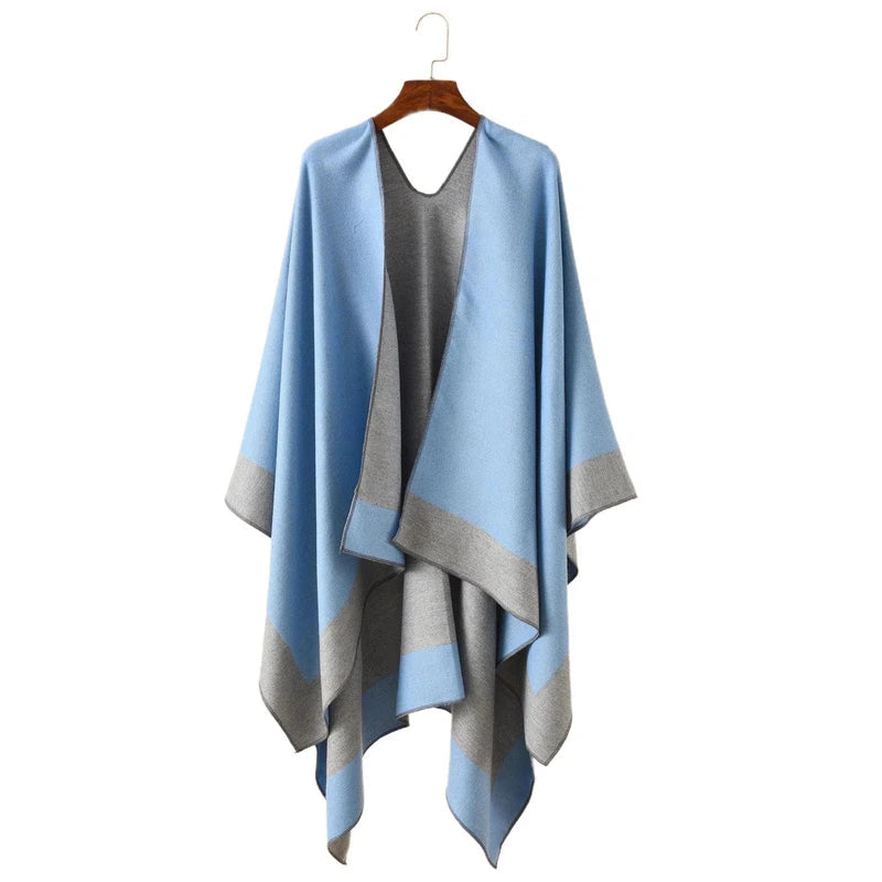 Echarpe Châle Plaid Bleu Ciel et Gris Clair 130*160cm