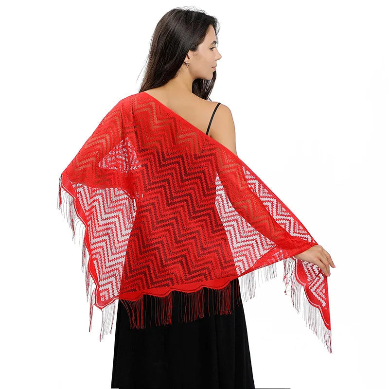 Châle Dentelle au Crochet Rouge et Blanc 130*130*180cm
