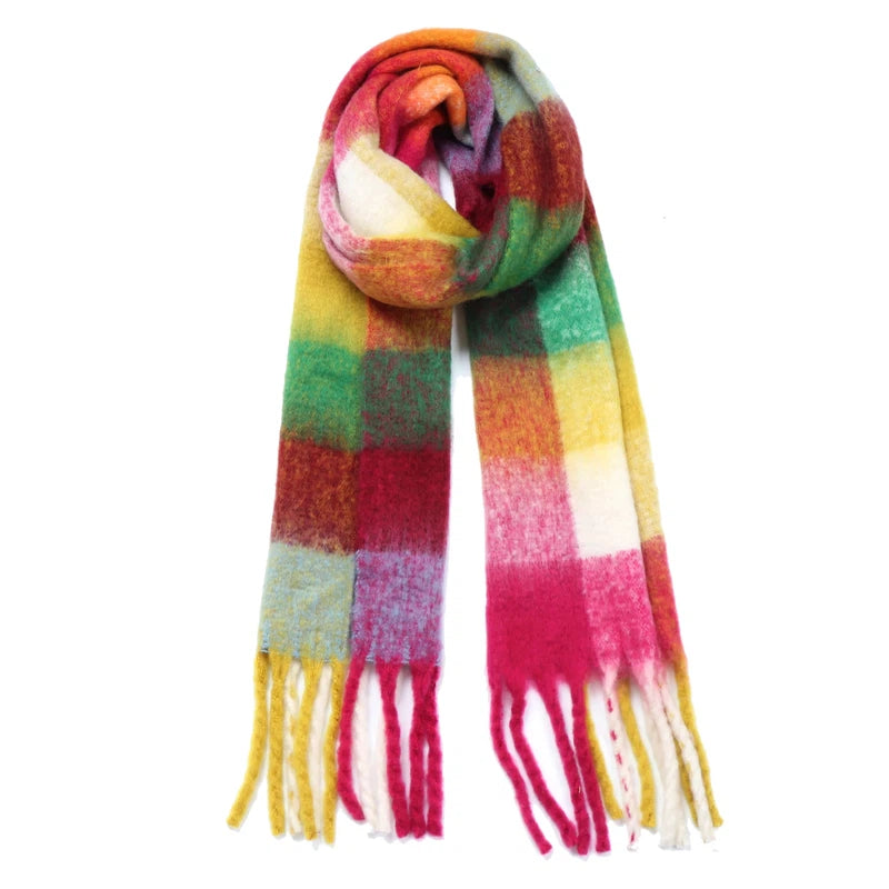 Echarpe Plaid à Carreaux Femme Jaune et Vert 35*220cm