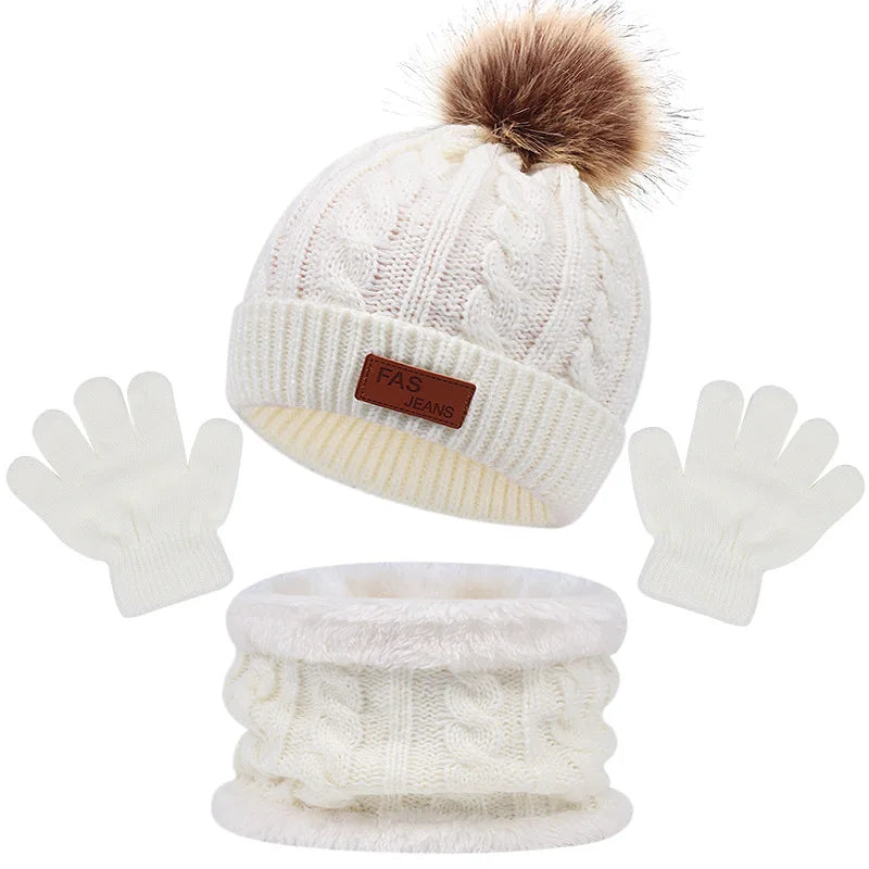Ensemble Accessoire Bonnet Gant Echarpe Enfant Crème 
