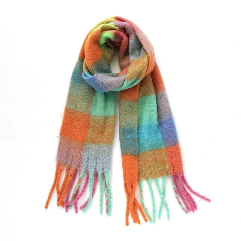 Echarpe Plaid Chaude Orange et Aqua 35*220cm