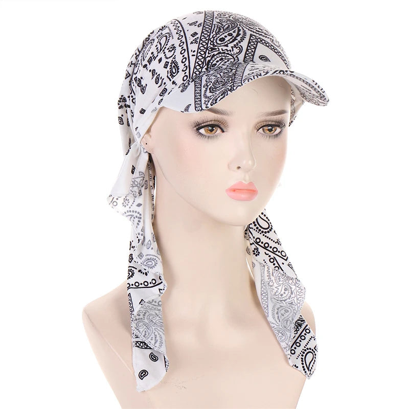 Casquette Foulard Femme Blanc et Noir 
