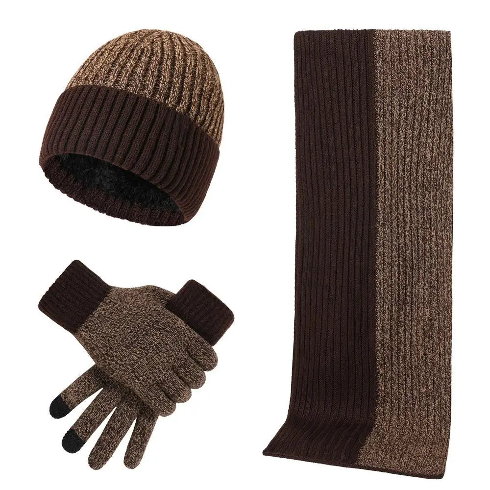 Ensemble Bonnet Echarpe Gant pour Homme - Marron et Châtaigne