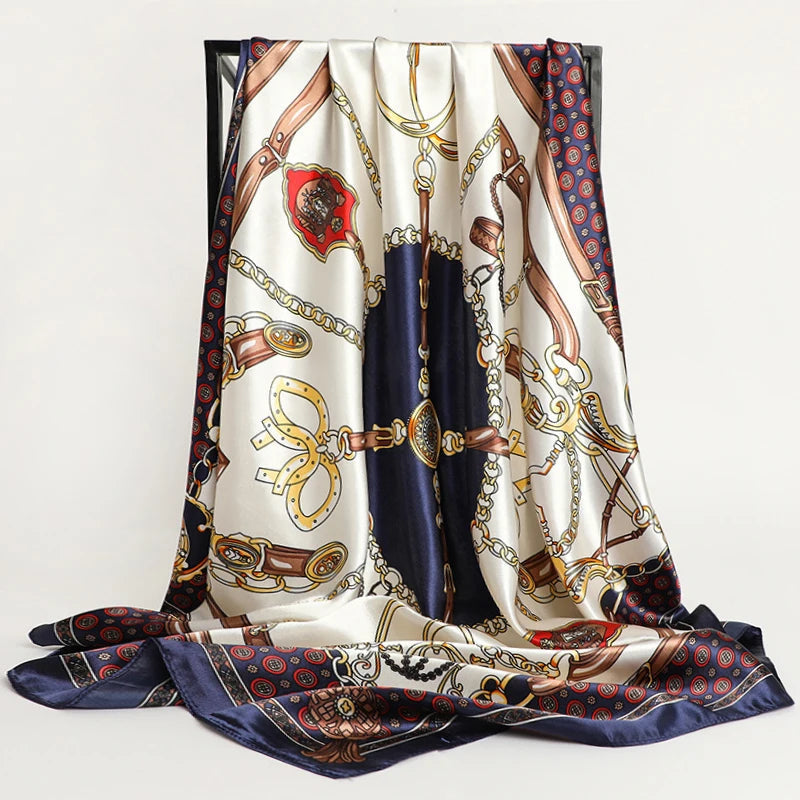 Foulard Carré 90x90 Beige et Marine 90*90cm