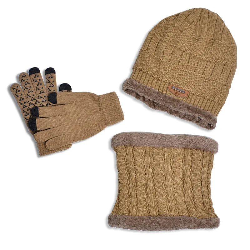 Ensemble Snood Bonnet et Gants Enfant Beige et Taupe 