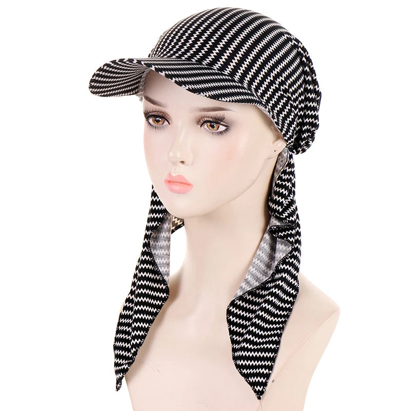 Casquette Foulard Femme Noir et Blanc 