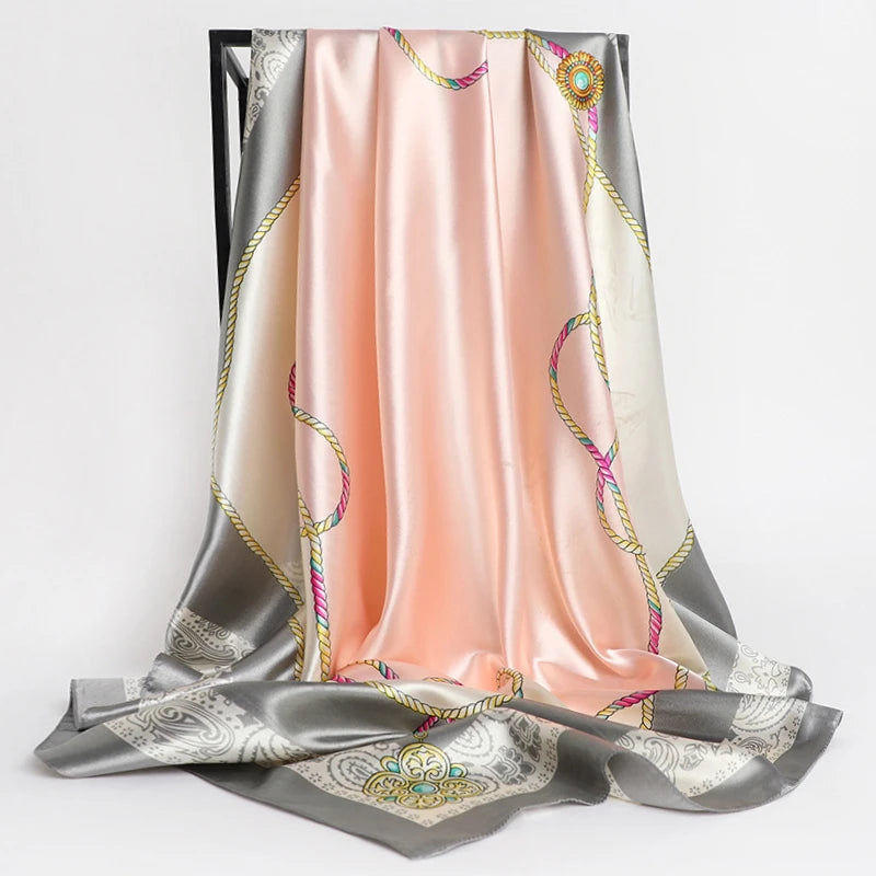 Foulard Carré 90x90 Rose Pâle et Argent 90*90cm
