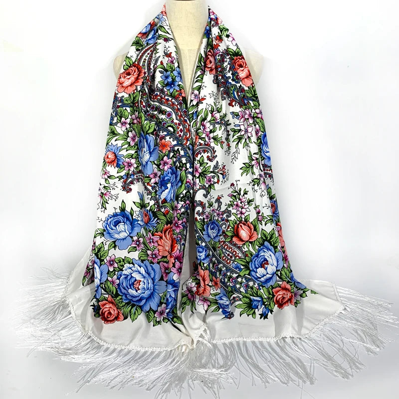 Châle Foulard Russe Bleu et Rose 