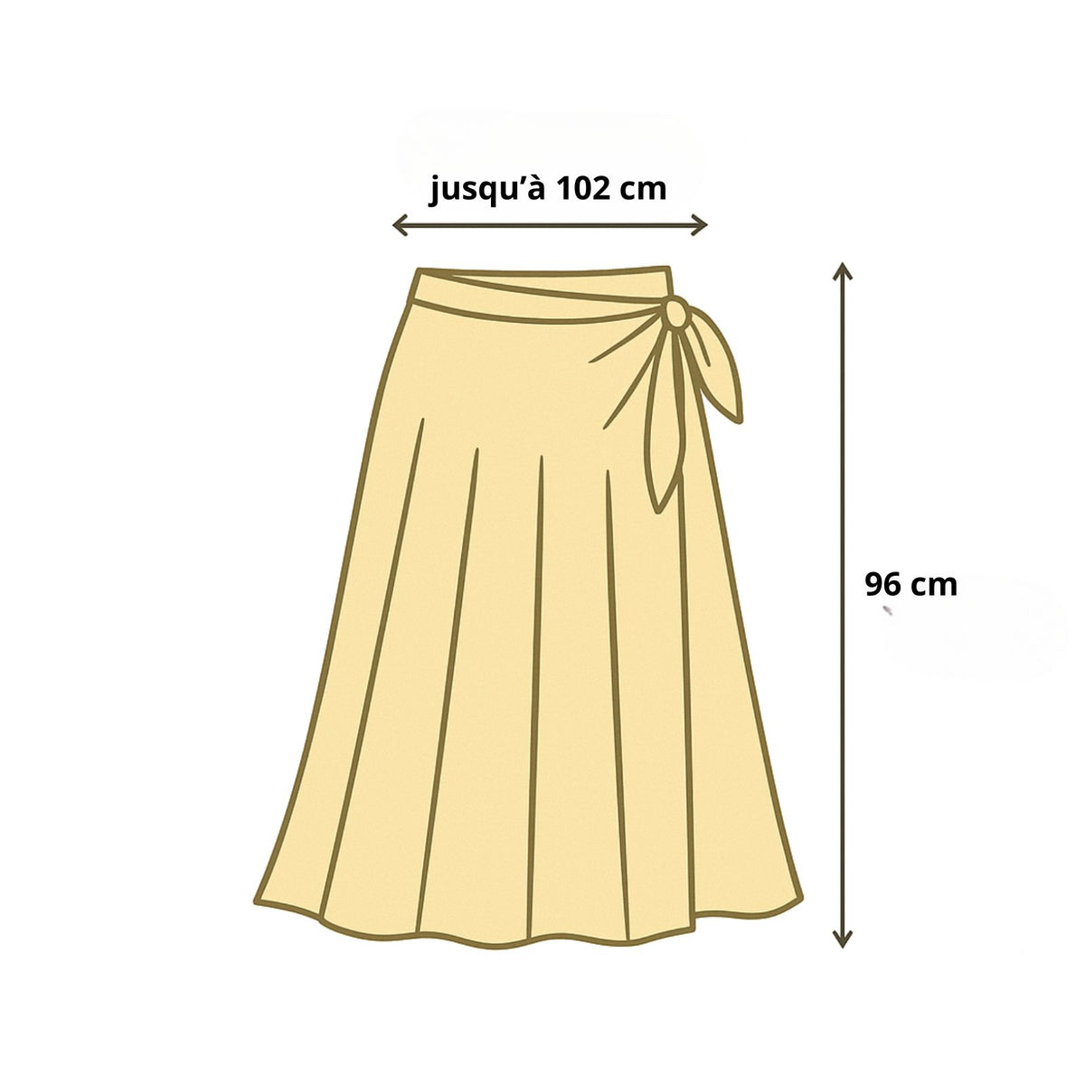 Jupe Paréo Fendue et Transparente guide des dimensions - Blanc - Vert - Kaki - Rose - Bleu Ciel - Beige - Noir