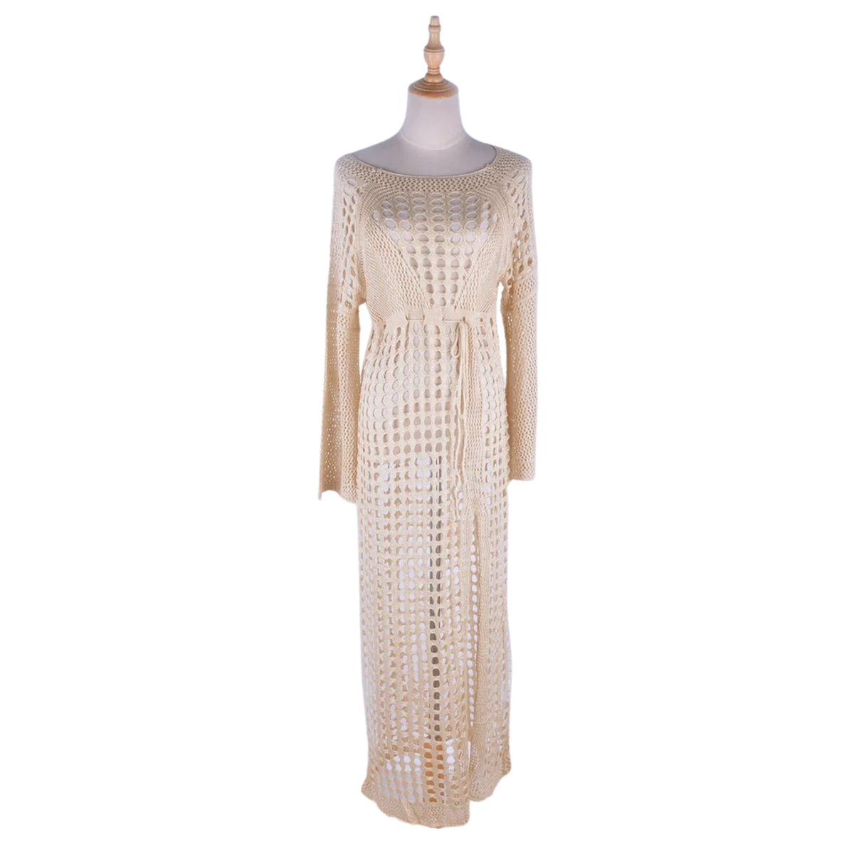 Robe Crochet de Plage Maxi Ajourée - Beige - Unique
