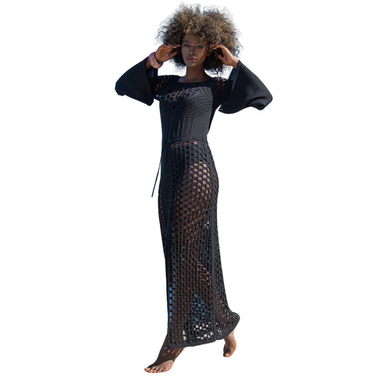 Robe Crochet de Plage Maxi Ajourée - Noir - Unique