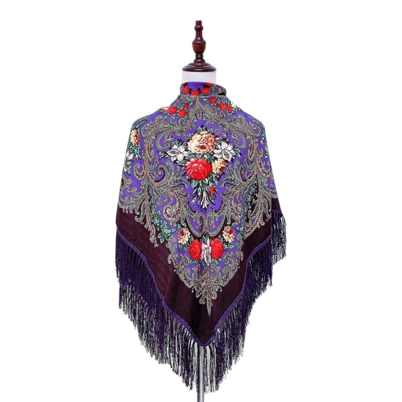 Châle Russe Violet et Bordeaux 130x130cm