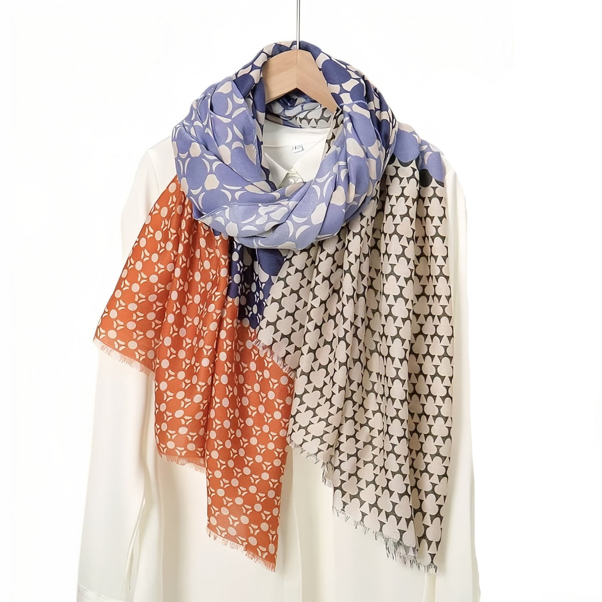 Chèche Couleurs Patchwork - Bleu Ciel et Orange Brûlé - 180*90cm